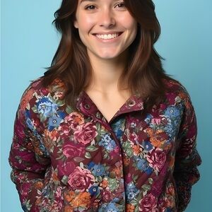 AURA Floral Bomber Quilted Jacket Size Extra Small